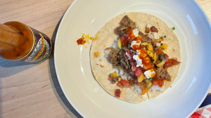 BYO Tacos with cilantro rice and mango peach salsa
