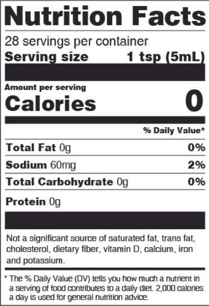 Nutrition fact label for Scotch Bonnet Hot Sauce
