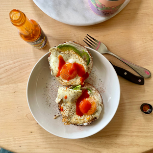 Crazy Caribbean Egg and Avocado Bagel