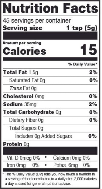 Nutrition fact label for Creamy Roasted Jalapeno Sauce